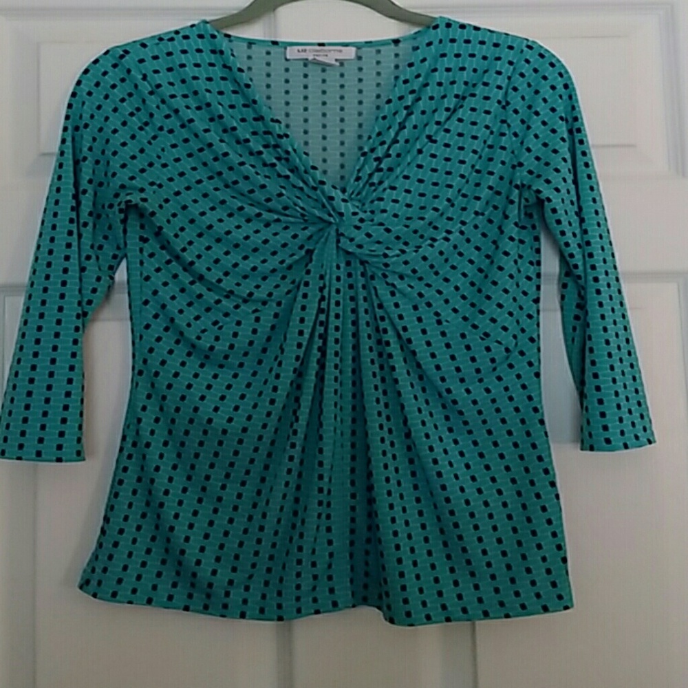 Liz Claiborne Turquoise & Black Twist Front Top